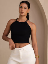 [Black] SilkSilky Sleeveless Crew Neck Camisole Top 003