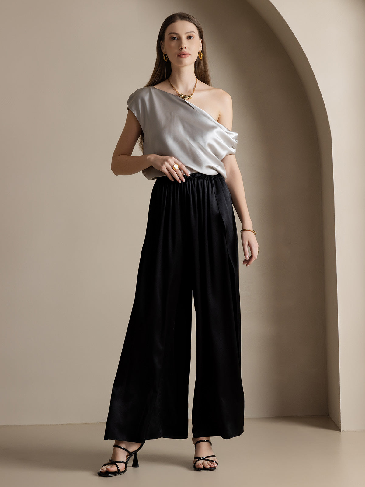 [Black] SilkSilky  19Momme Silk Split Women's Pants 006