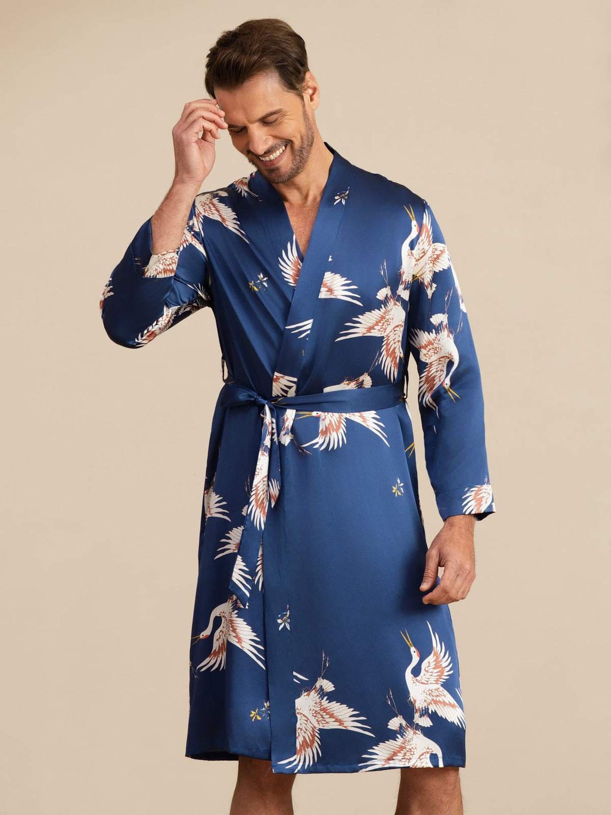 [Dark Blue] SilkSilky 19Momme Mens Robe 002