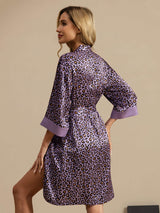 [Purple Leopard] SilkSilky  19Momme 3/4 Sleeve Women's Robe 002