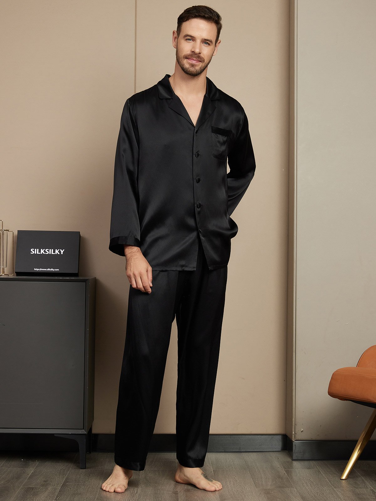 [Black] SilkSilky  Pure Silk Mens Pajamas 005