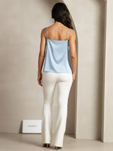 [Grayish Blue] SilkSilky  19Momme Stretch Silk Charmeuse Spaghetti Strap Scoop Neck Camisole Top 002