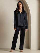 [Black] SilkSilky  19Momme Long Sleeve Notch Collar Women's Shirt 006
