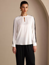 [White] SilkSilky Long Sleeve Keyhole Neck Women's Blouse 001