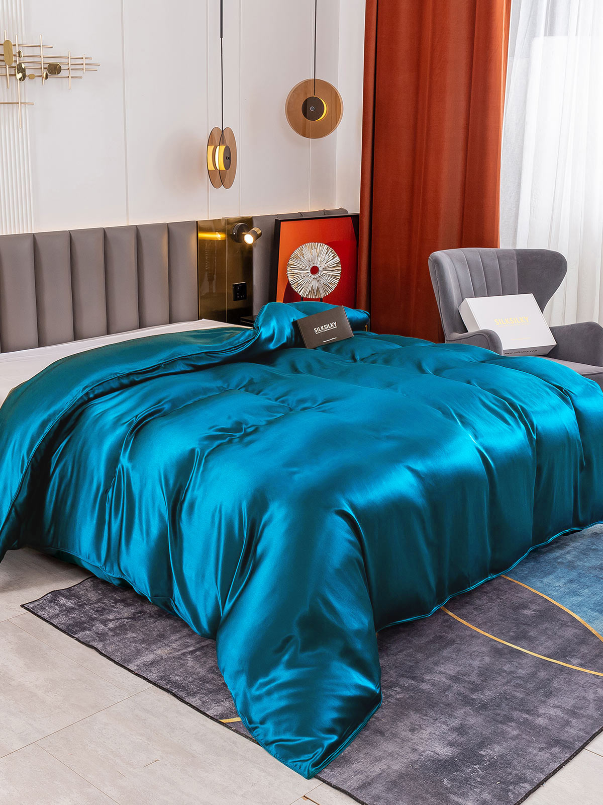 SilkSilky US 19Momme Pure Silk Duvet Cover Teal 001