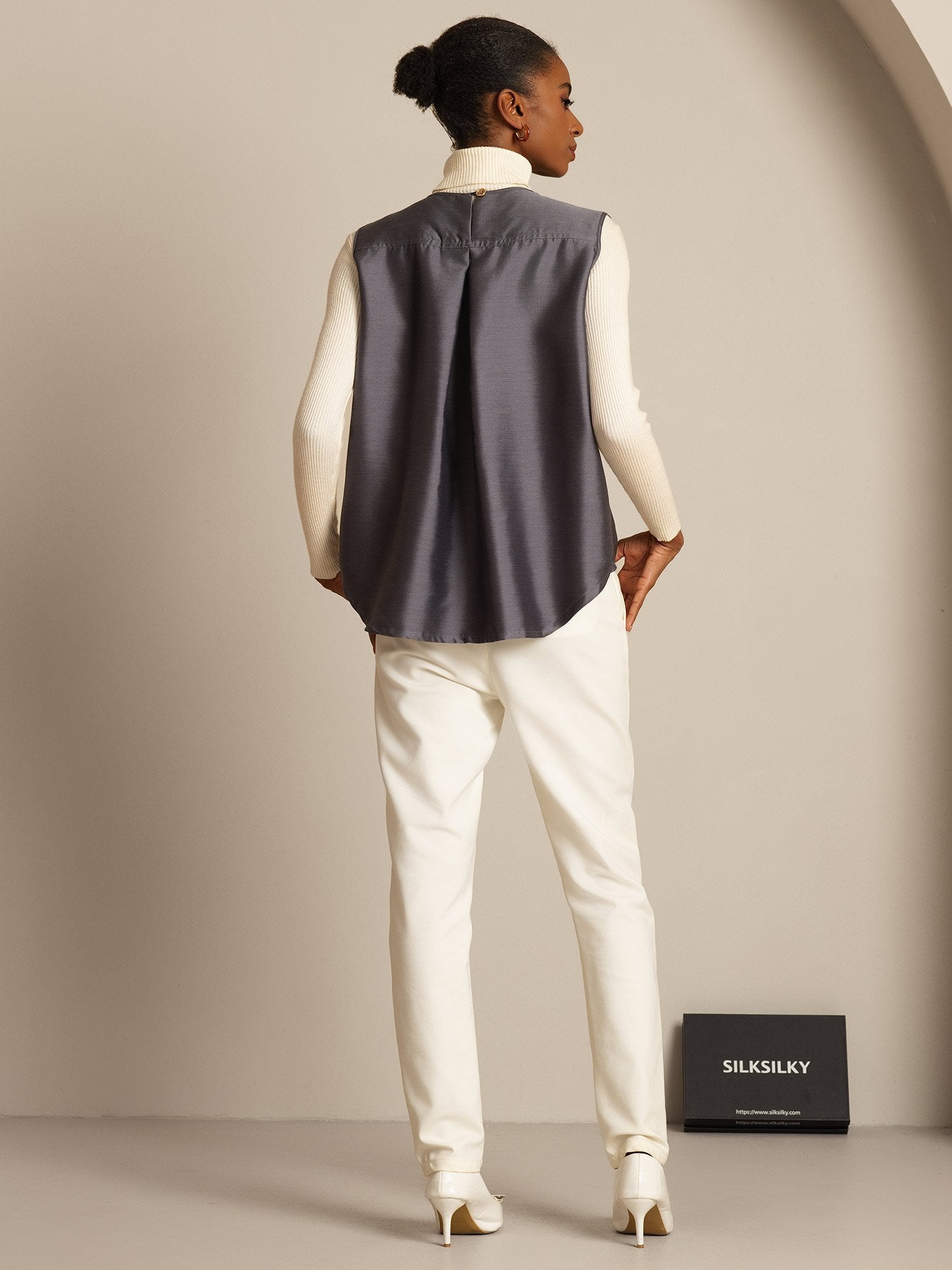 [Gray] SilkSilky  32Momme Silk Womens Vest 002,