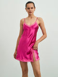 SilkSilky US Pure Silk Sleeveless V Neck Nightgown HotPink 001