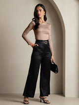 [Coffee] SilkSilky  Silk Jersey Long Sleeve Round Neck Women's T-Shirt 006