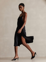 [Black] SilkSilky  Spaghetti Strap Scoop Neck Dress 003