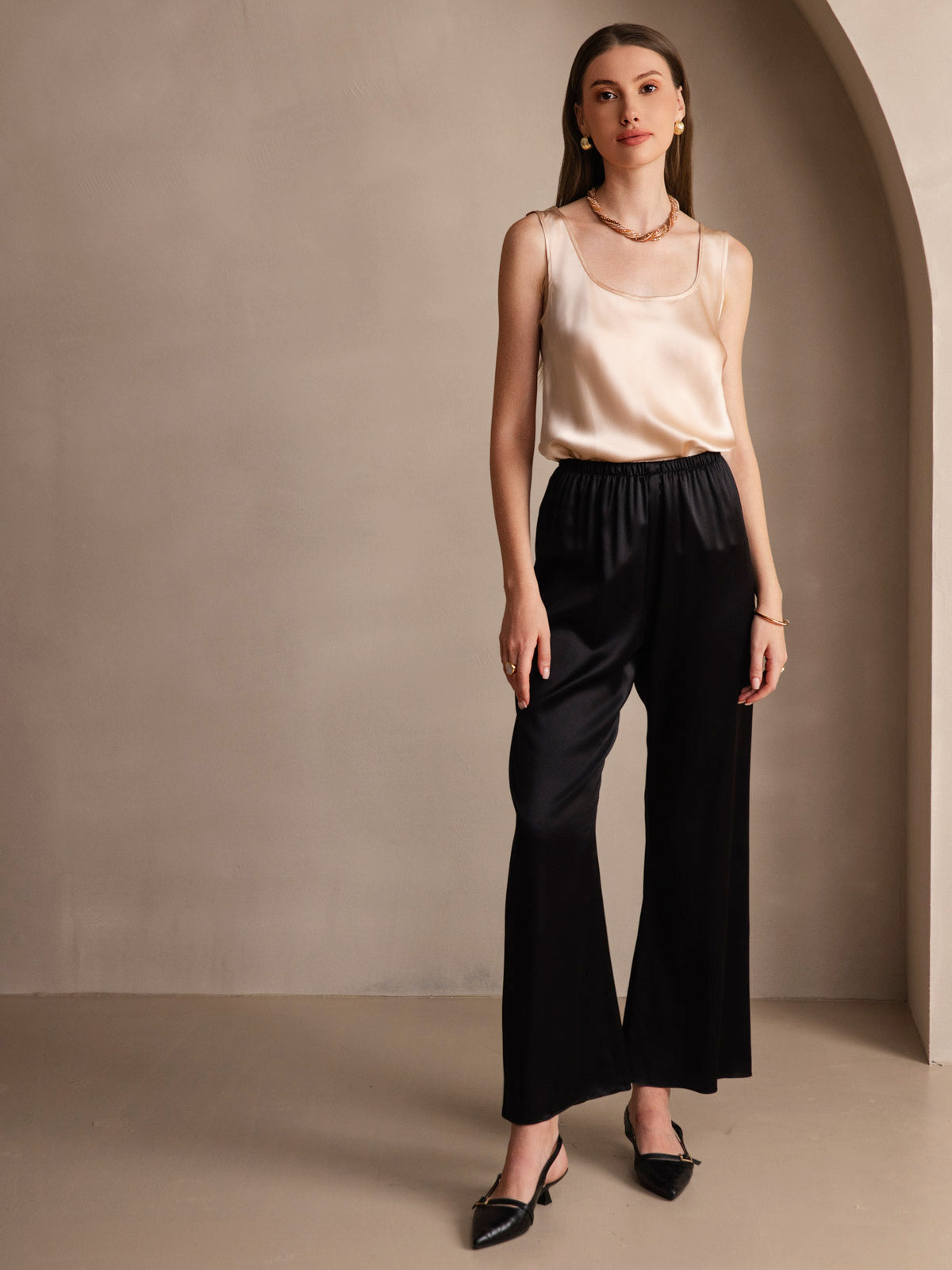 [Champagne] SilkSilky  Pure Silk Wrap Camisole Top 007