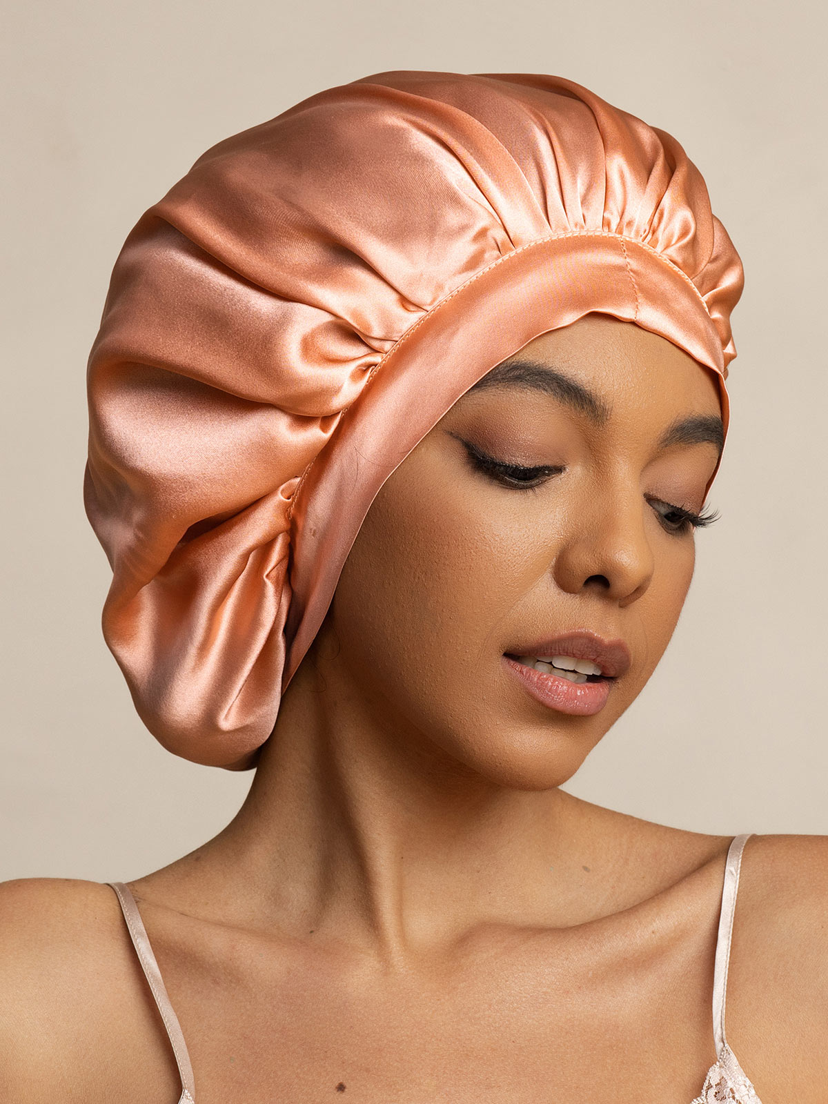[Coral Pink] SilkSilky  Pure Silk Sleep Cap 001