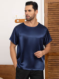 SilkSilky US Pure Silk Short Sleeve Round Neck Men's T Shirt DarkBlue 005