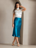 SilkSilky  19Momme Pure Silk Skirt Teal 004