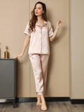 SilkSilky US Pure Silk Short Sleeve Lapel Women's Pajamas Pink 010