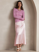 [Pink] SilkSilky  19Momme Stretch Silk Charmeuse Skirt 006