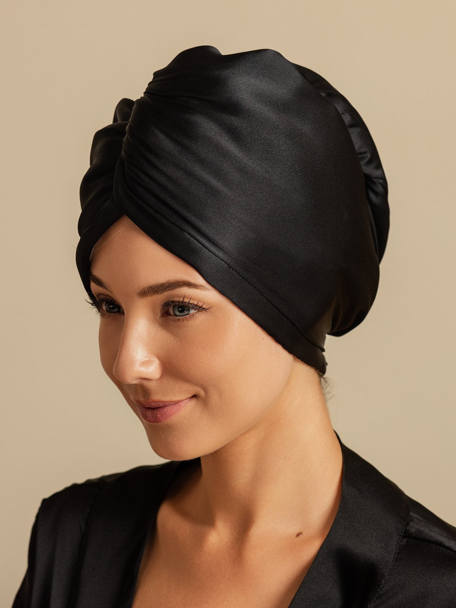 [Black] SilkSilky  Pure Silk Wrap Hair Towel Wrap 004,