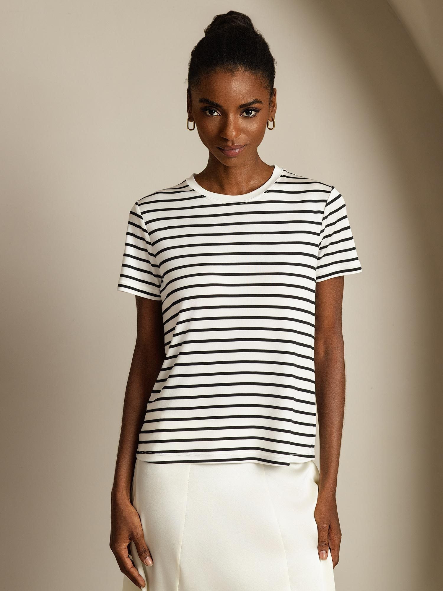 [WhiteStripe] SilkSilky Pure Silk Crew Women's T-Shirt 003