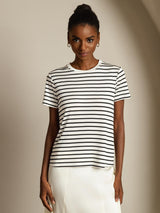 [WhiteStripe] SilkSilky Pure Silk Crew Women's T-Shirt 003