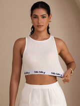 [White] SilkSilky  Sleeveless Crew Neck Camisole Top 003