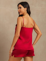 [Wine] SilkSilky  Spaghetti Strap Scoop Neck Camisole Set 002
