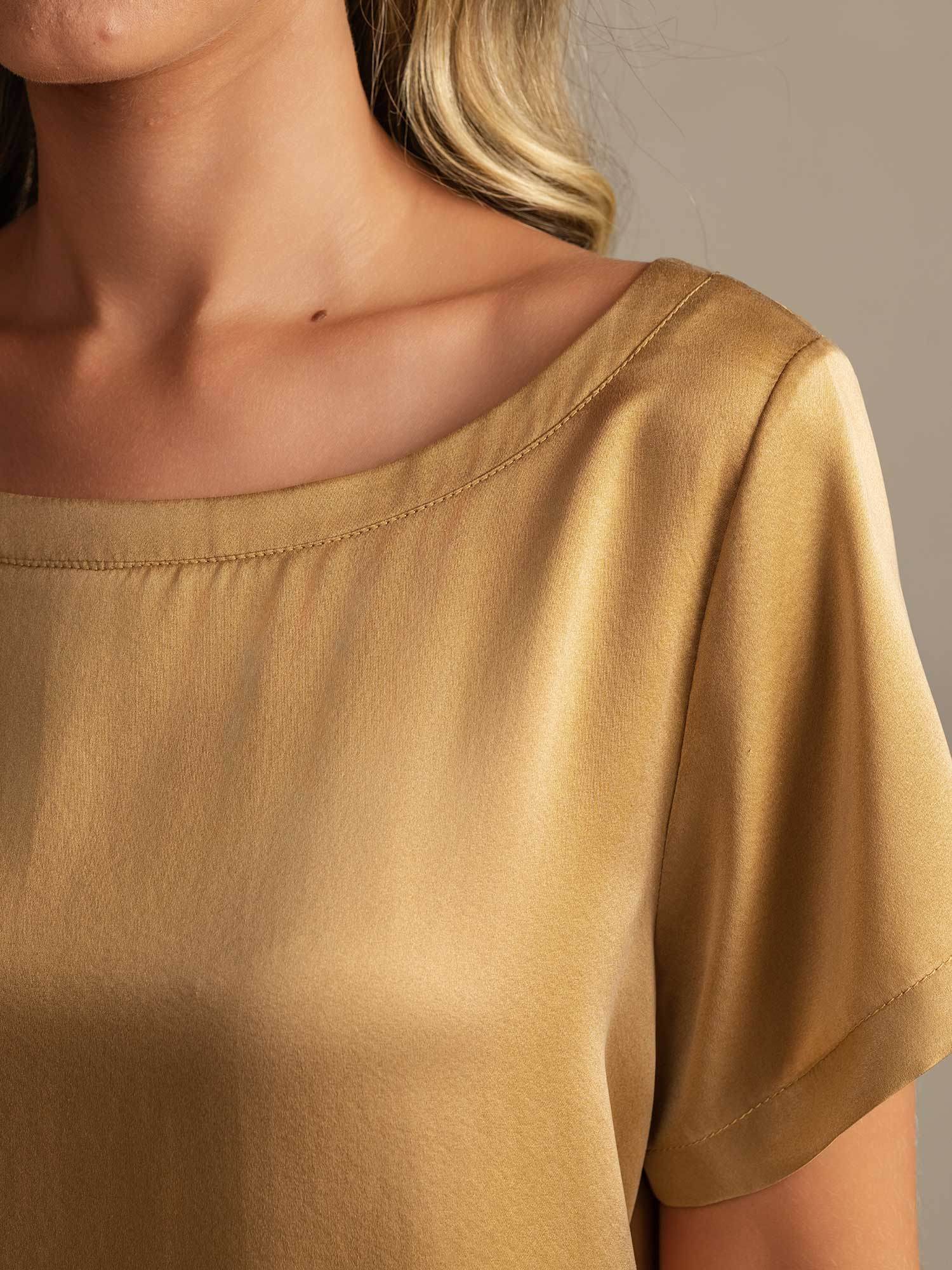 [Tan] SilkSilky 19Momme Silk Round Neck Women's Pajamas 004