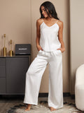 SilkSilky US Pure Silk Sleeveless V Neck Camisole Set White 001