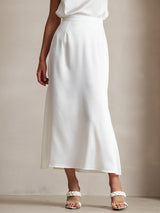 [White] SilkSilky  19Momme Stretch Silk Charmeuse Skirt 001