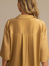 [Tan] SilkSilky  19Momme Machine-Washable Silk Half Sleeve Notch Collar Women's Pajamas 004