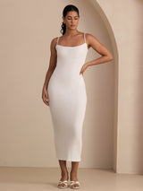 [White] SilkSilky Spaghetti Strap Square Neck Dress 006