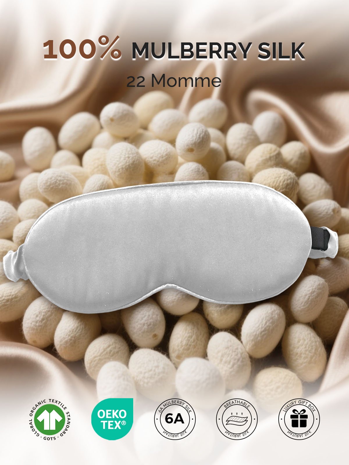[Silver] SilkSilky 22Momme Pure Silk Eye Mask 002