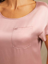 [Peach Skin] SilkSilky  19Momme Machine-Washable Silk Short Sleeve Round Neck Nightgown 004