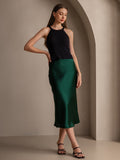 SilkSilky  19Momme Pure Silk Skirt DarkGreen 003