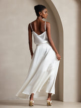 [White] SilkSilky  19Momme Stretch Silk Charmeuse Spaghetti Strap Cowl Neck Camisole Top 002