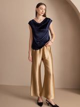 [Dark Blue] SilkSilky  Cap Sleeve Cowl Neck Women's T-Shirt 004