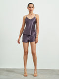 SilkSilky  22Momme Pure Silk Sleeveless V Neck Camisole Set PurpleGray 005