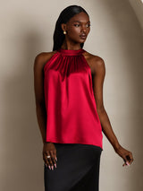 [Wine] SilkSilky  Sleeveless Halter Women's T-Shirt 006