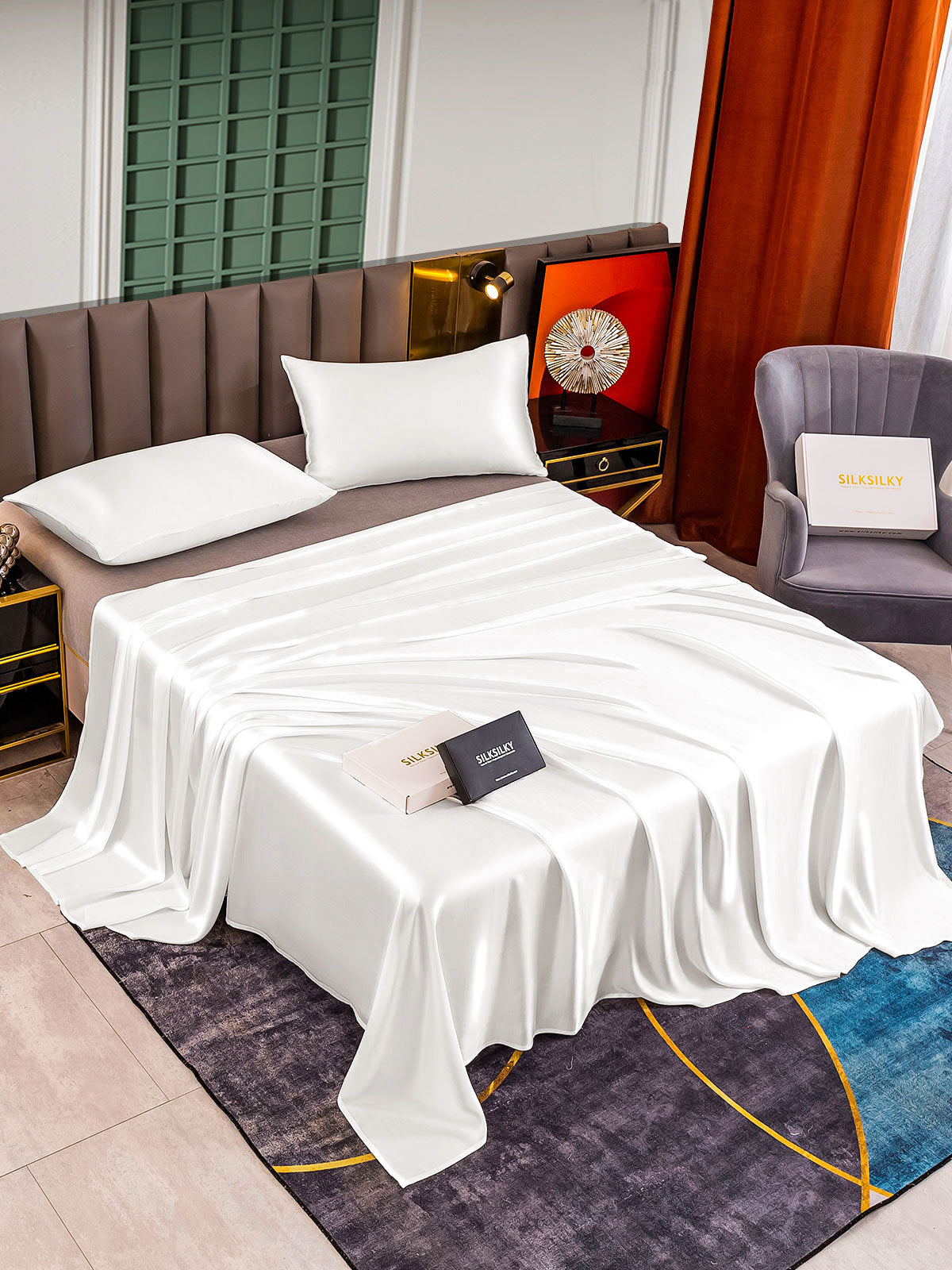 [White] SilkSilky  25Momme Pure Silk Bedding Set 002
