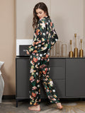 SilkSilky US Pure Silk Long Sleeve Lapel Women's Pajamas Black 004