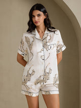 [White Cheetah] SilkSilky  Short Sleeve Notch Collar Women's Pajamas 003