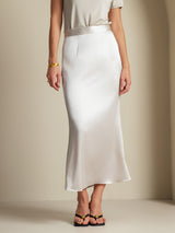 [Light Gray] SilkSilky  19Momme Stretch Silk Charmeuse Skirt 004