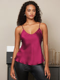 SilkSilkyUSPureSilkSleevelessVNeckCamisoleTopFuchsia004