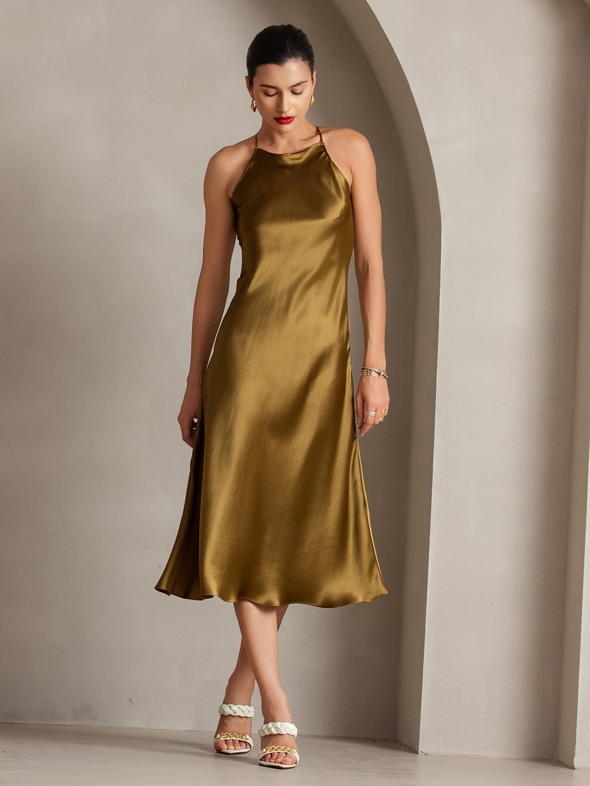 [Brown] SilkSilky  19Momme Silk Dress 001