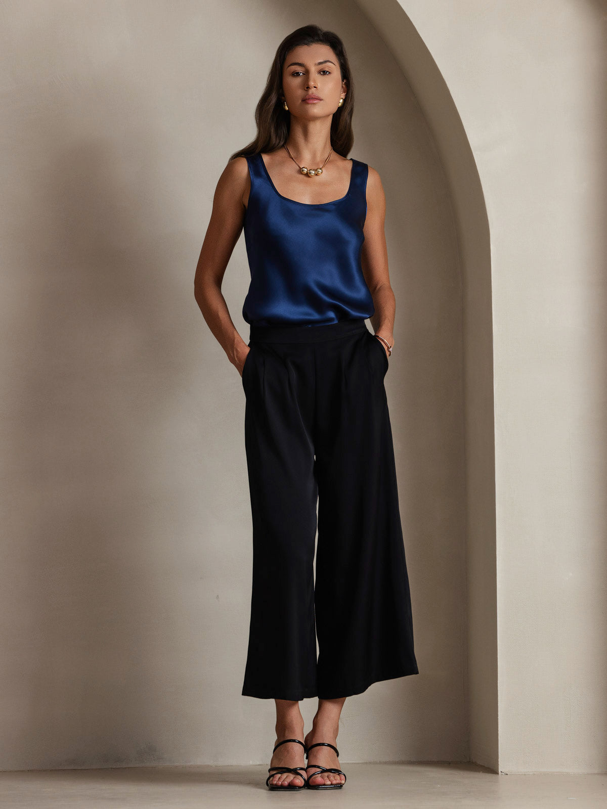 [Dark Blue] SilkSilky  Pure Silk Wrap Camisole Top 006