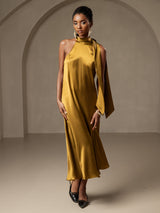[Brown] SilkSilky  Sleeveless Tie Neck Dress 006