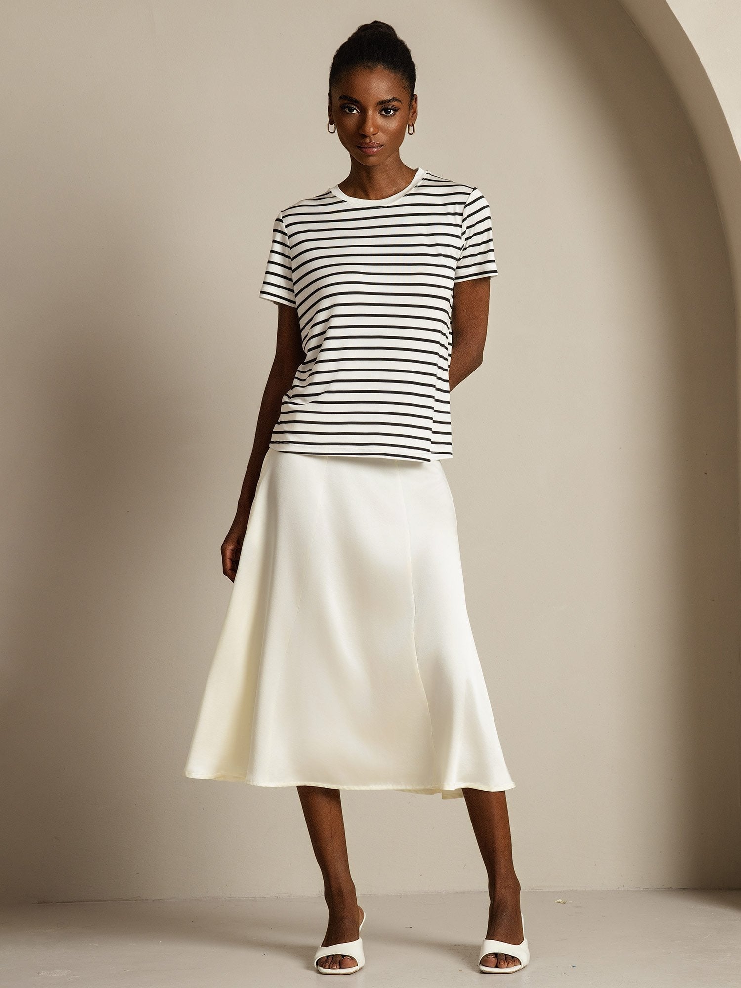 [WhiteStripe] SilkSilky Pure Silk Crew Women's T-Shirt 007