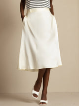 [Ivory] SilkSilky  19Momme Stretch Silk Charmeuse Skirt 003