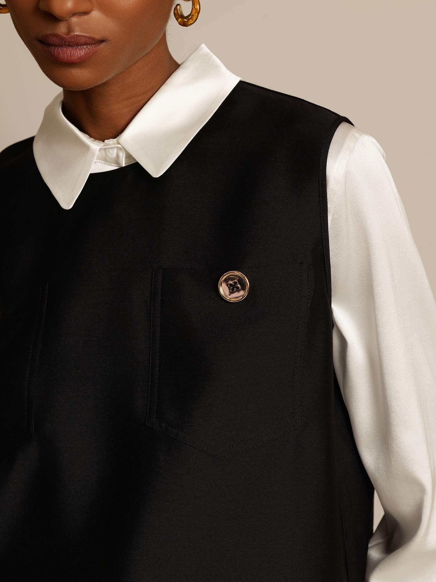 [Black] SilkSilky  32Momme Silk Womens Vest 004,