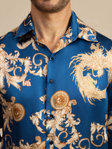 [Navy Dragon] SilkSilky Long Sleeve Lapel Collar Men's Shirt 007
