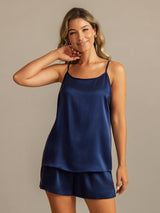 [Dark Blue] SilkSilky  Spaghetti Strap Scoop Neck Camisole Set 003