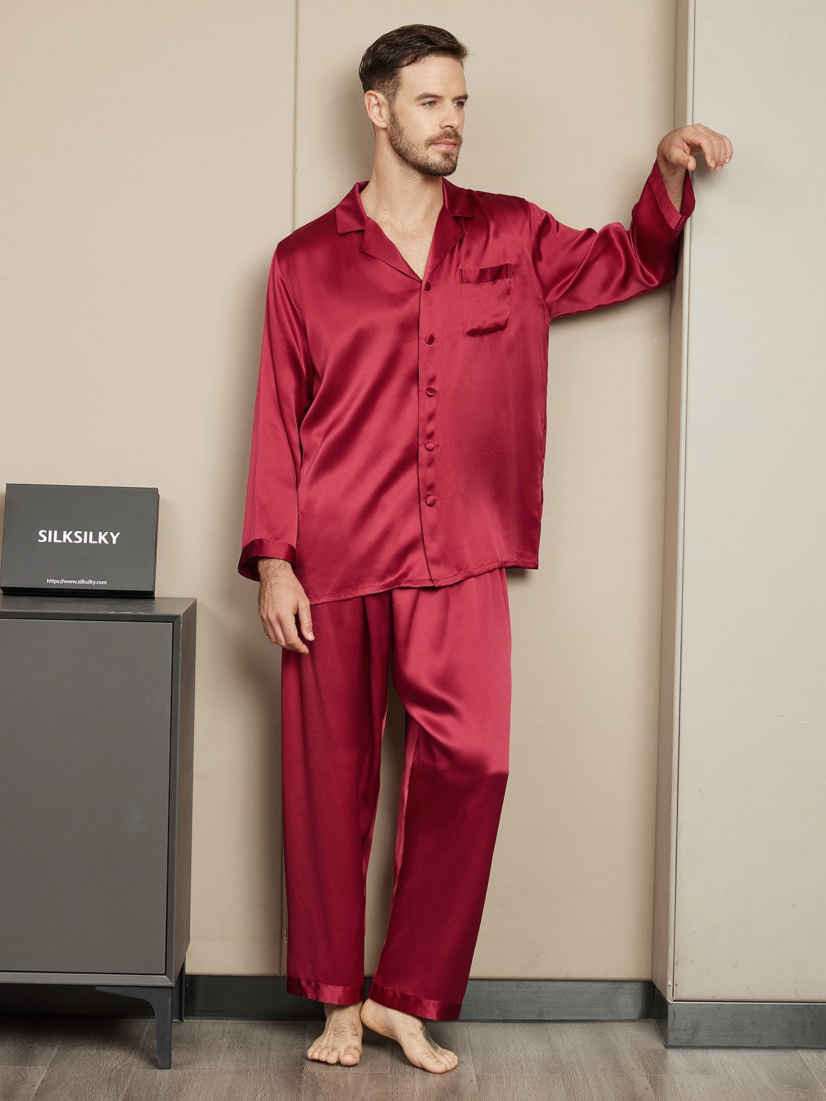 [Wine] SilkSilky  Pure Silk Mens Pajamas 004